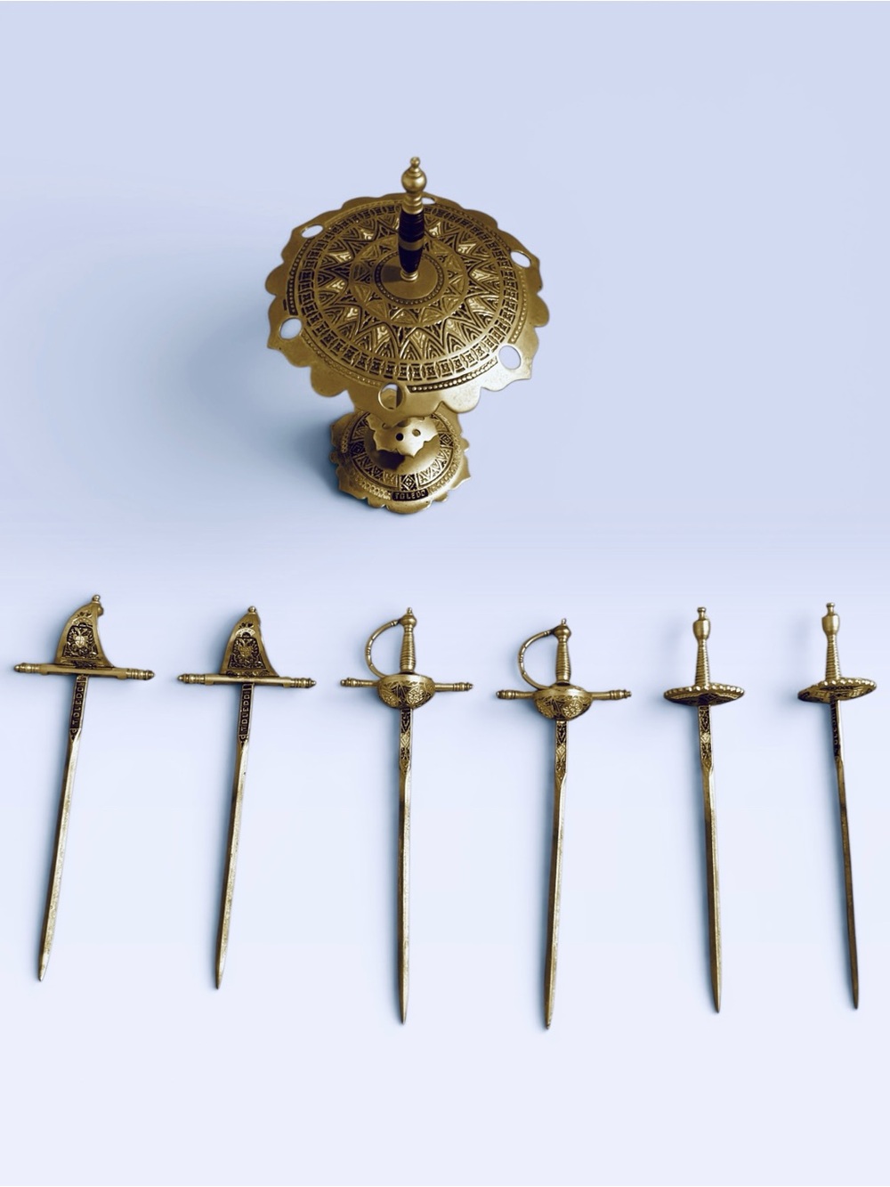 Toledo Brass Sword Holder Toothpick Cocktail Swords Picks Olive Martini